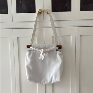 Super cute White Tote Bag with wooden handles